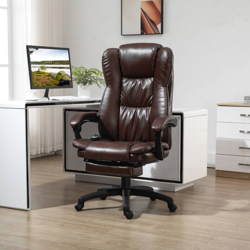 Angle. Anysun - High-Back PU Leather Swivel Chair with Reclining and Retractable Footrest - Brown.
