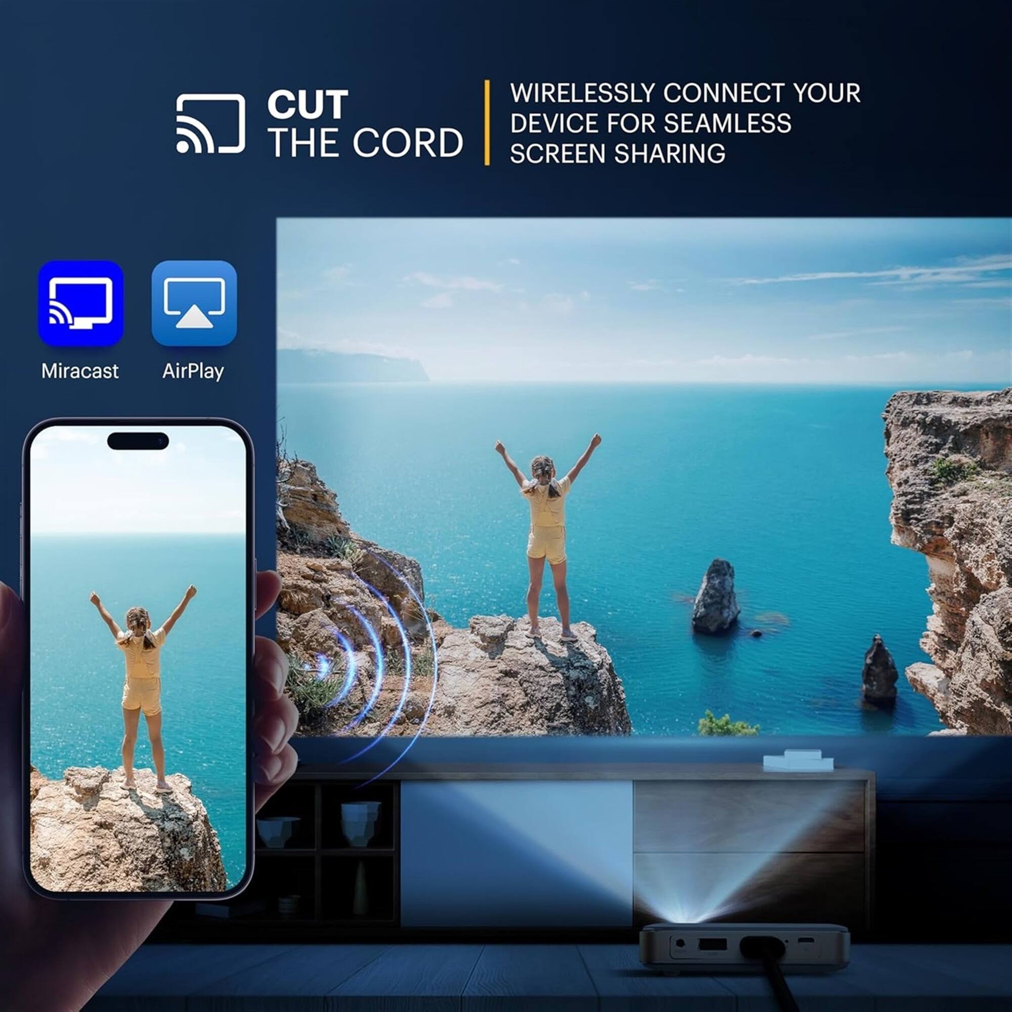 CUT THE CORD

WIRELESSLY CONNECT YOUR DEVICE FOR SEAMLESS SCREEN SHARING

Miracast AirPlay