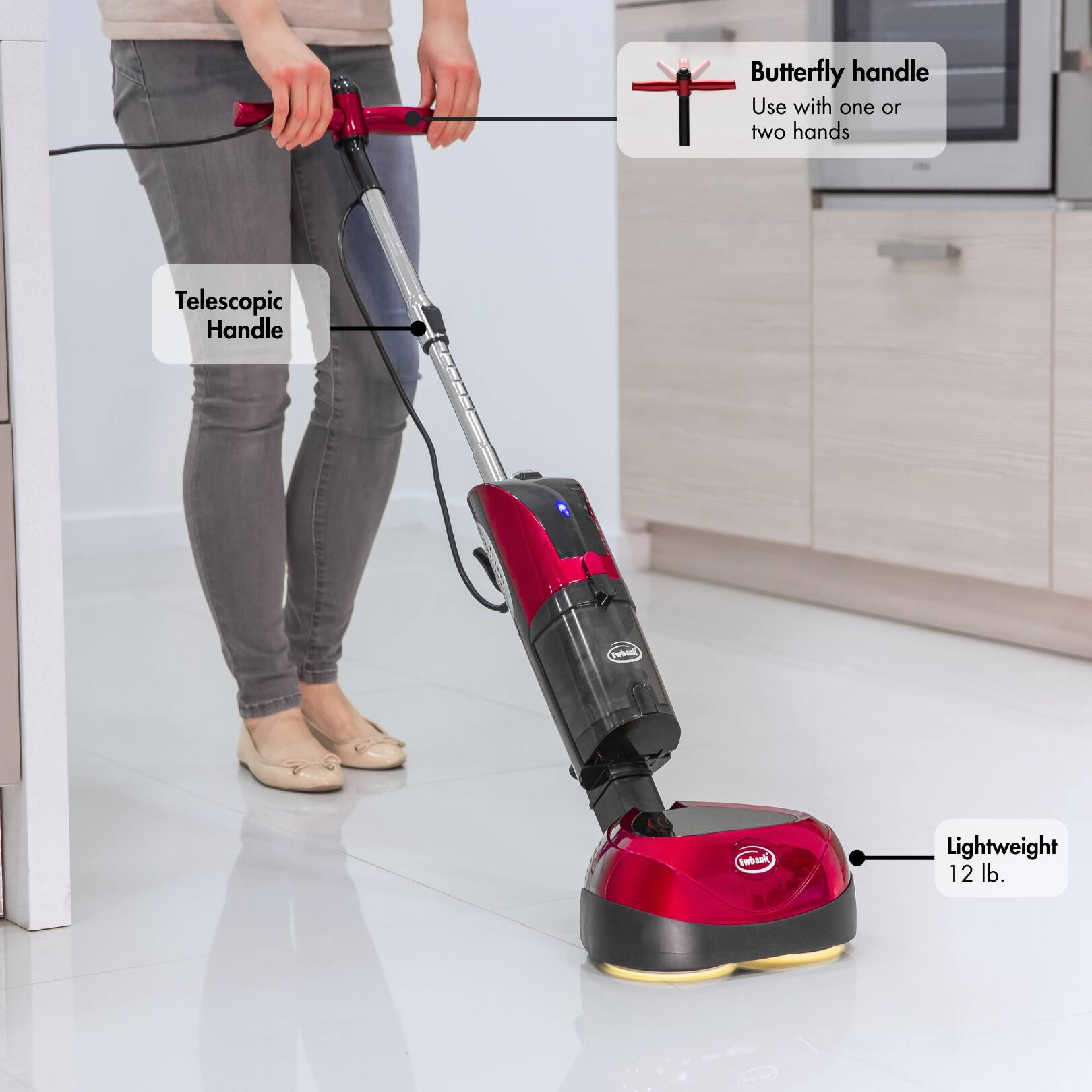 Butterfly handle Use with one or two hands, Telescopic Handle, Lightweight 12 lb.