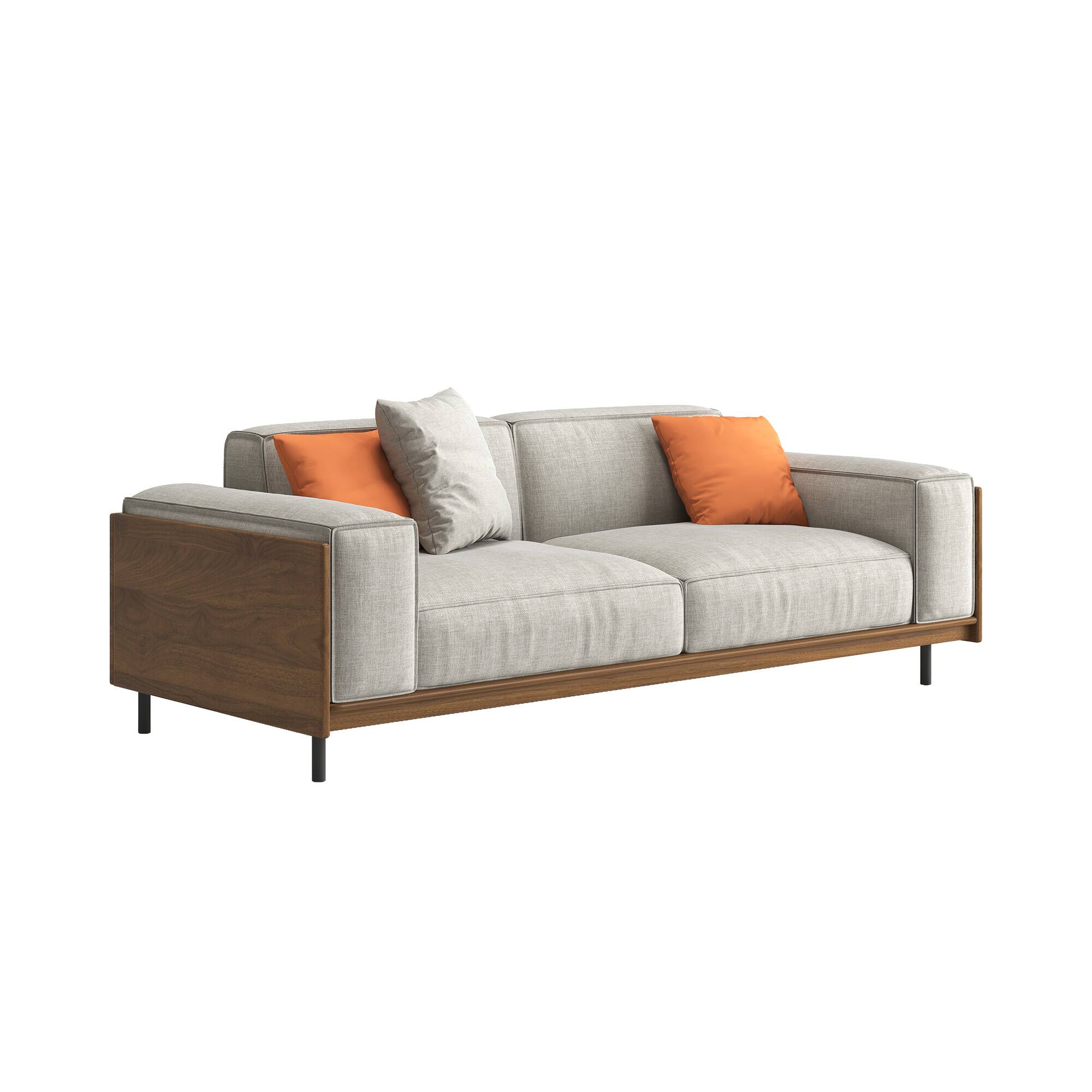 Alt View 3. luck idea - Mid-Century Modern Sofa, Fabric Sofa Couch, Living Room Sofa with Solid Wood Frame, Cotton-Linen Upholstery, Gray - Gray 2-Seat.