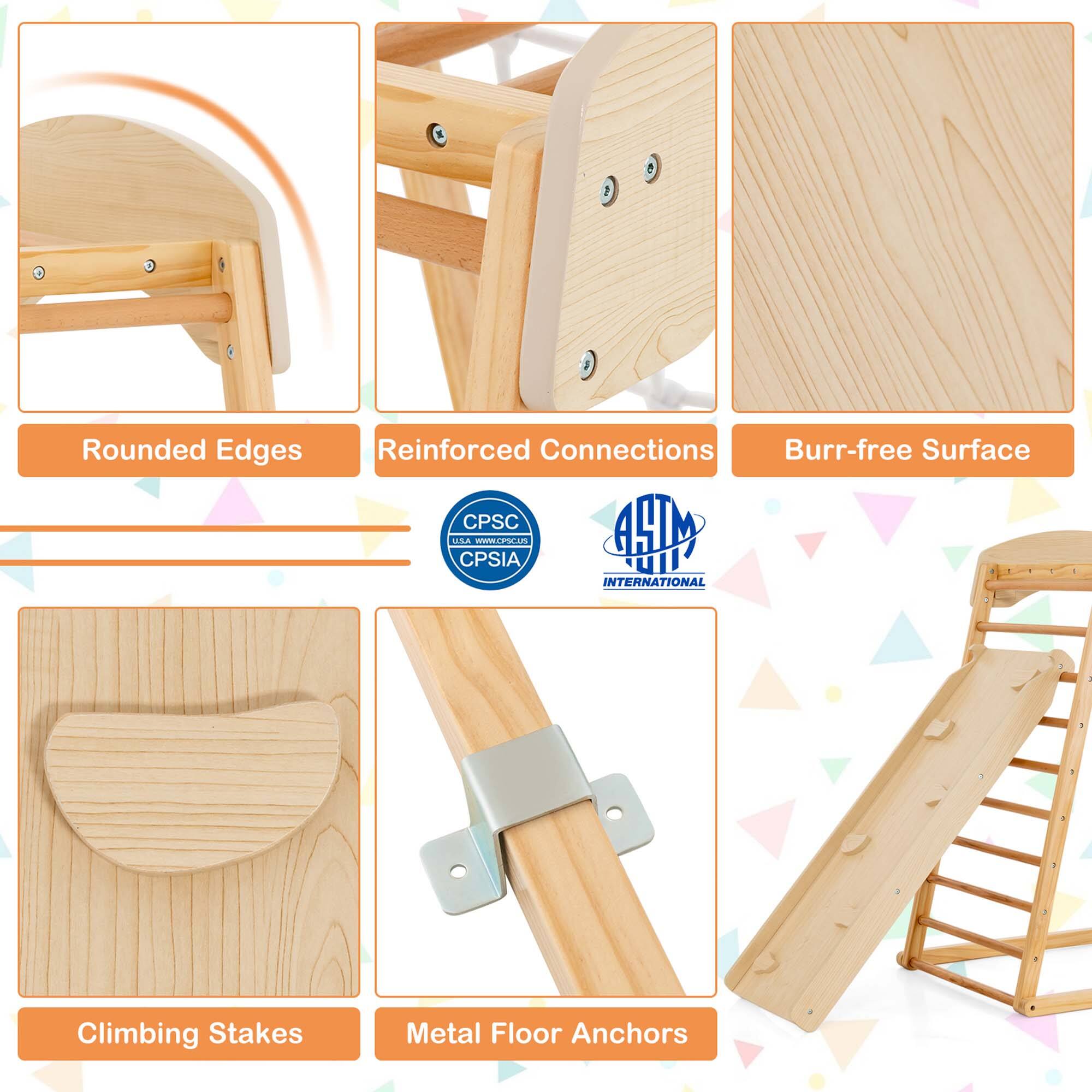 Rounded Edges, Reinforced Connections, Burr-free Surface, Climbing Stakes, Metal Floor Anchors, CPSC, CPSIA, ASTM International