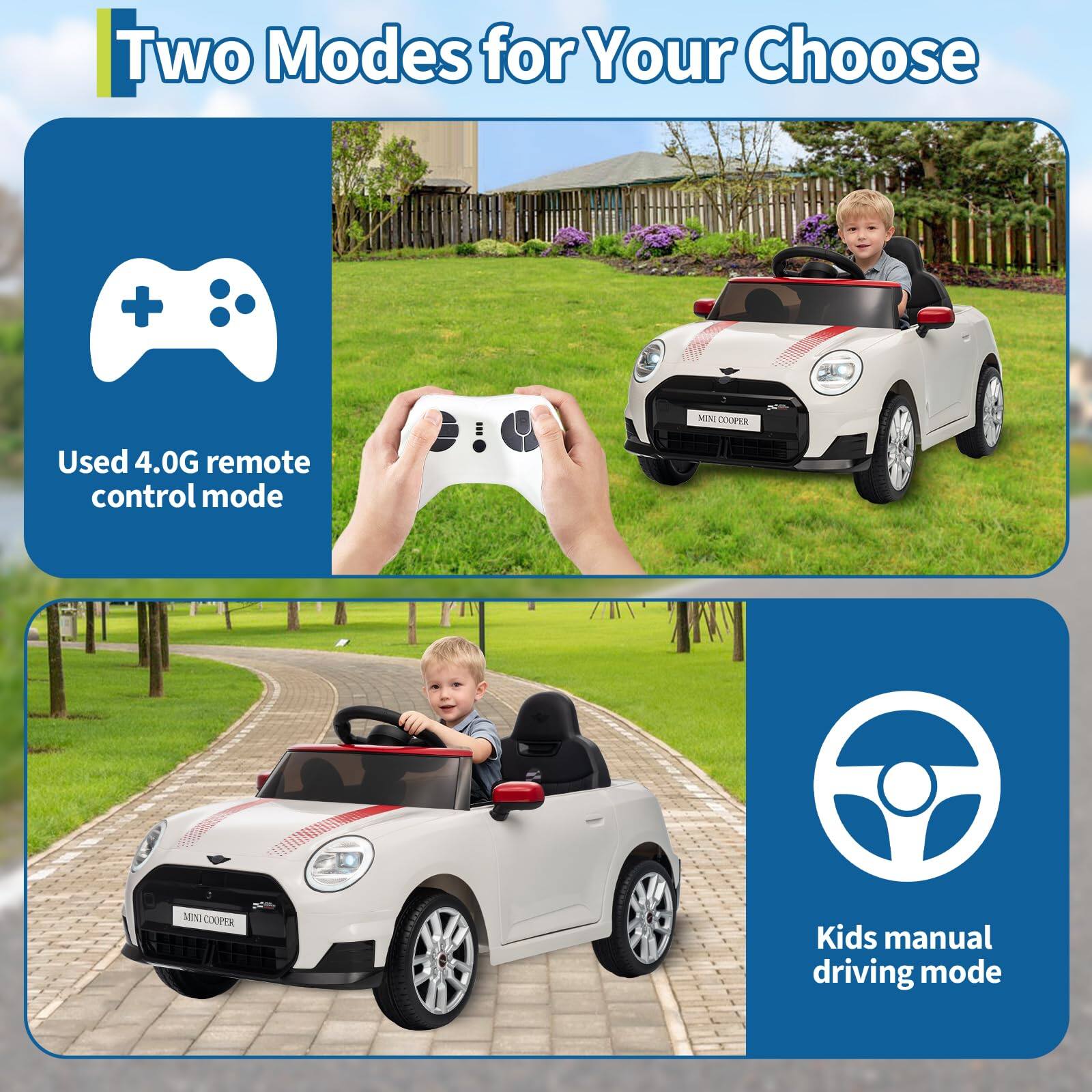 Two Modes for Your Choose

Used 4.0G remote control mode

Kids manual driving mode