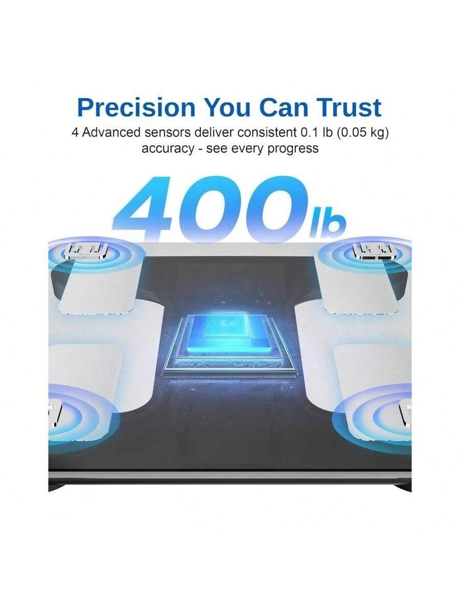 Precision You Can Trust  
4 Advanced sensors deliver consistent 0.1 lb (0.05 kg) accuracy - see every progress  
400 lb