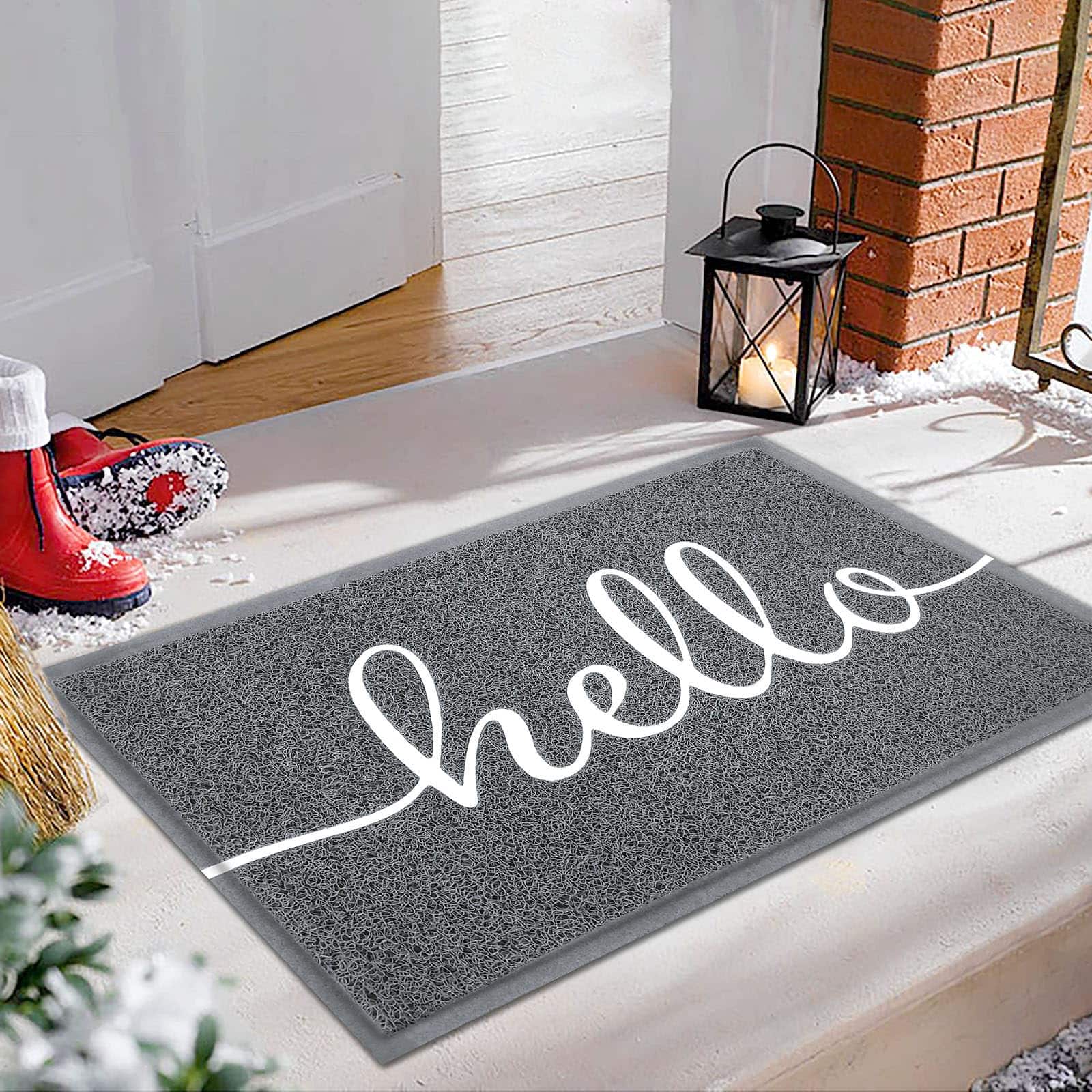 Paradigms Interiors - Funny Welcome Mats Front Door Mat For Outside Entry Doormat Outdoorindoor Entrance Rugs Entryway Indoor Outdoor Home Por - Grey Hello-1'8" x 2'8" (Rectangular)