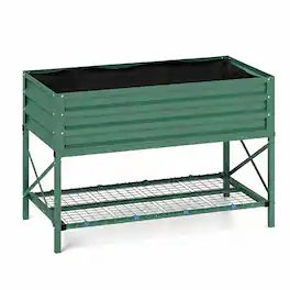 RYHNUYNE - Galvanized Steel Raised Garden Bed with Legs, Storage Shelf and Liner, 41.75"L x 21.25"W x 30"H - Green