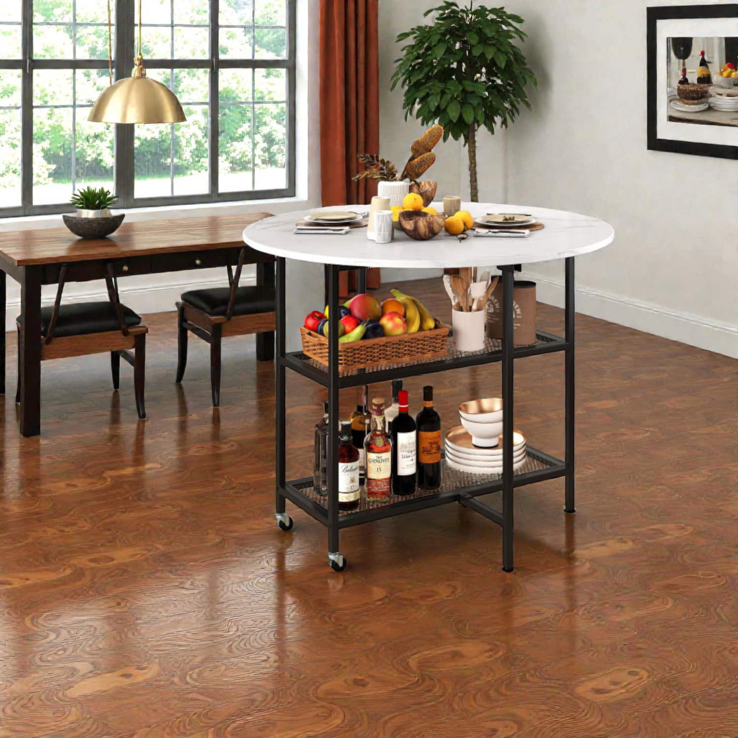 Hivvago - Easy-Move Folding Round Table with Lockable Rolling Base - White