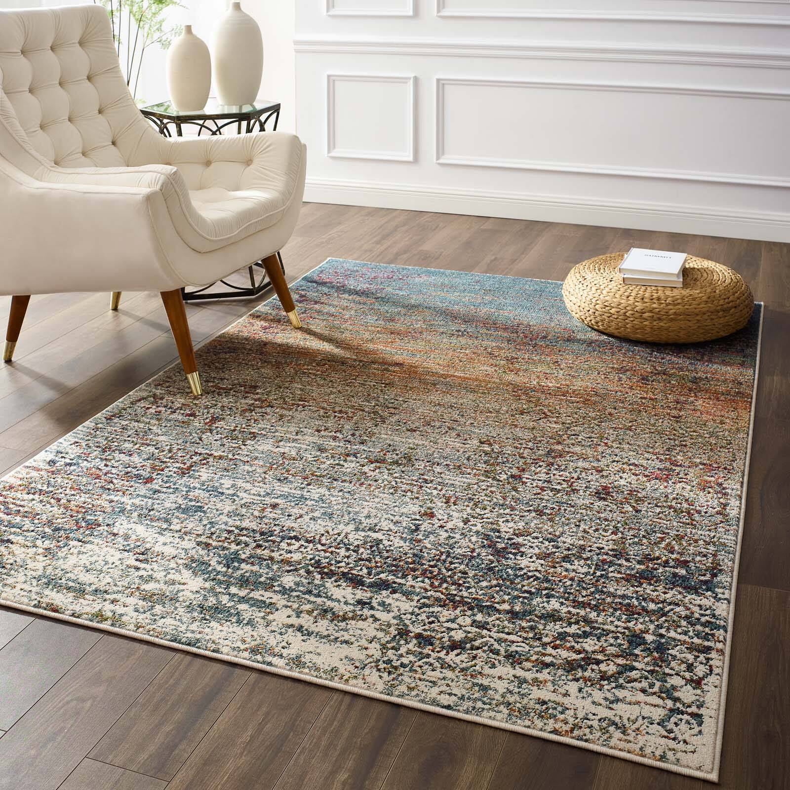 Front. Modway - Tribute Jacinda Rustic Distressed Vintage Lattice Area Rug - Multicolored.