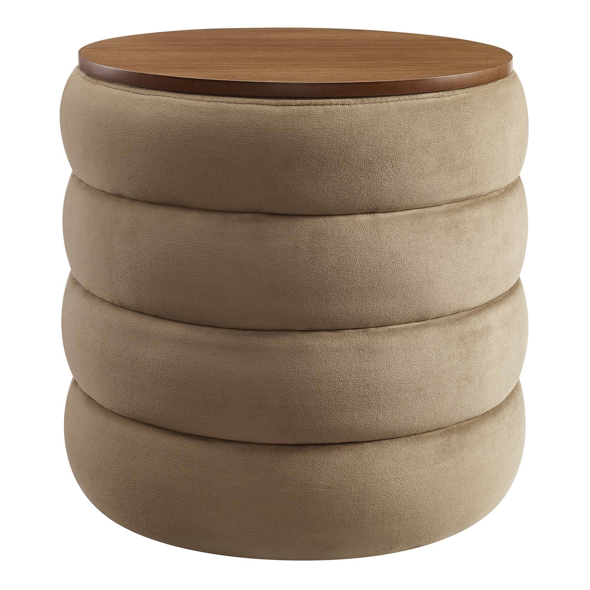 Angle. Modway - Mezzo Round Performance Velvet Storage Ottoman by Modway - Taupe.