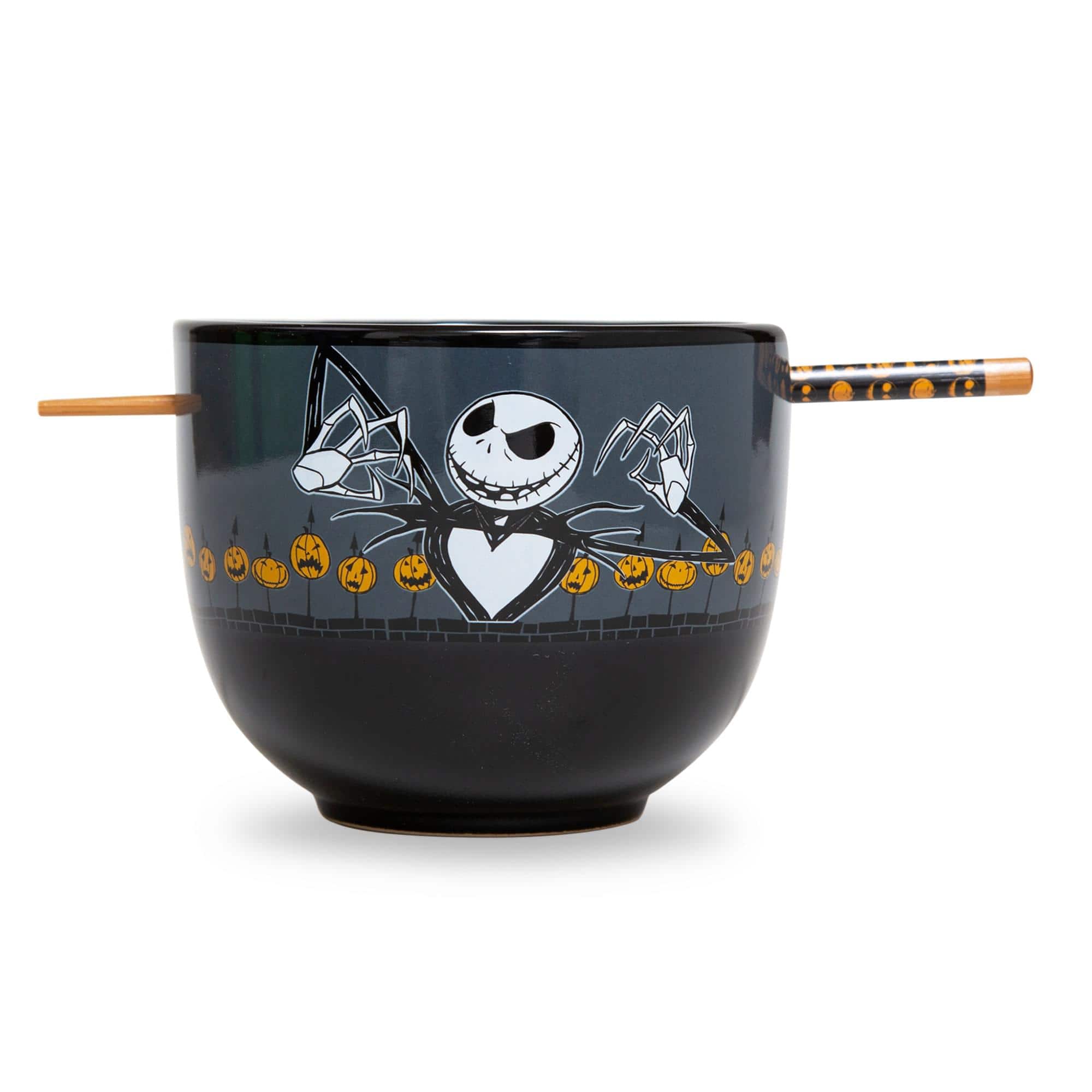 Front. Disney - Disney Nightmare Before Christmas Scary Jack 20-Ounce Ramen Bowl With Chopsticks - Black.