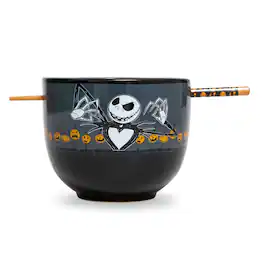 Disney - Nightmare Before Christmas Scary Jack 20-Ounce Ramen Bowl With Chopsticks - Black