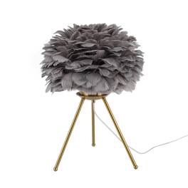 Luckbyte - Gray Feather Table Lamp E26 Bedside Reading Light Gold Gray Decor Lamp With 3 Support Feet - Gery