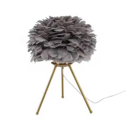 Front. Luckbyte - Gray Feather Table Lamp E26 Bedside Reading Light Gold Gray Decor Lamp With 3 Support Feet - Gery.
