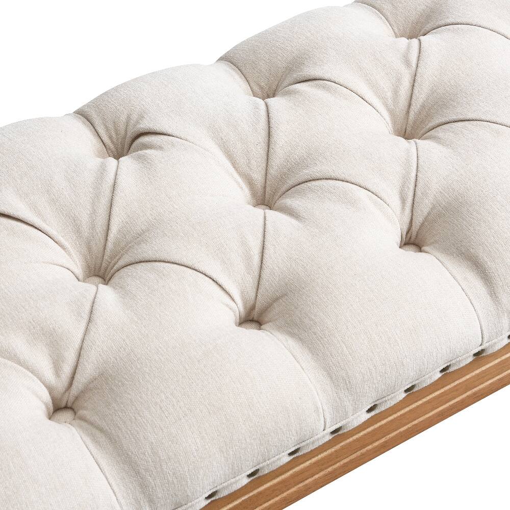 Alt View 6. Ropilly - Ropilly Mid-Century Upholstered Bedroom Bench with Rolled Arms Tufted End of Bed Bench Solid Wood Entryway Ottoman Beige - Beige.