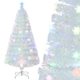 Costway - 5 FT Artificial Xmas Tree with 170 PET Branch Tips 24 Colorful Snowflake LED Lights - White