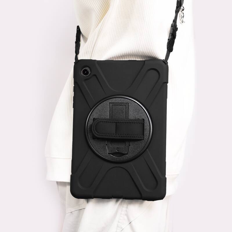 Alt View 1. Mybat - MyBat Rotatable Stand Protector Case (with Wristband) for Samsung Galaxy Tab A9+ 5G - Black - Black.