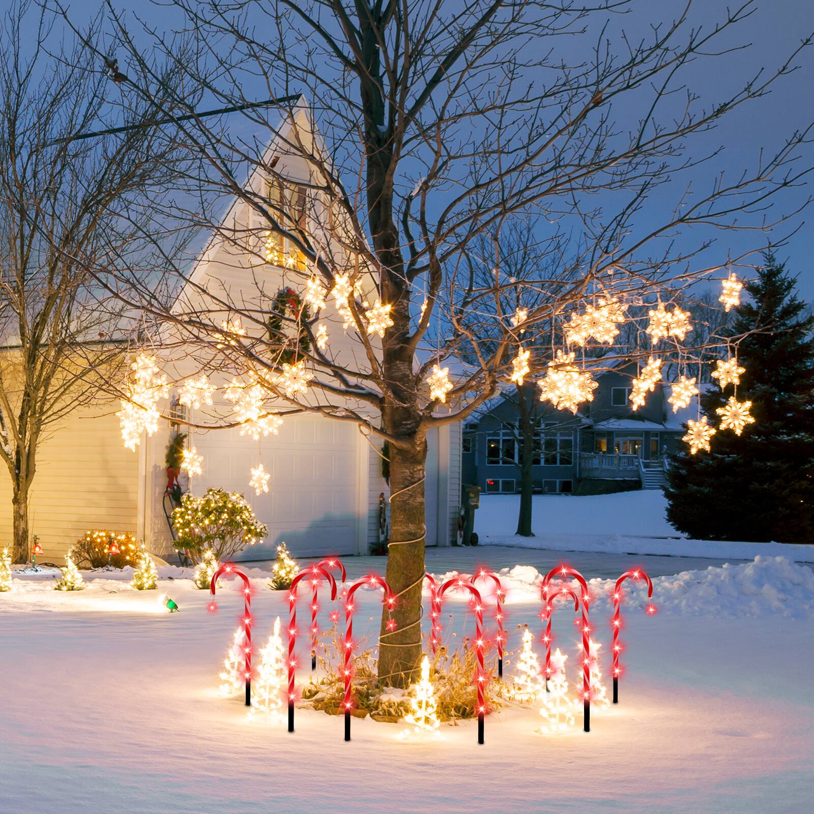 Alt View 2. Oumilen - 10 Pack Christmas Solar Candy Cane Stake Lights with Remote – 8 Modes Red LED Path Markers for Yard.