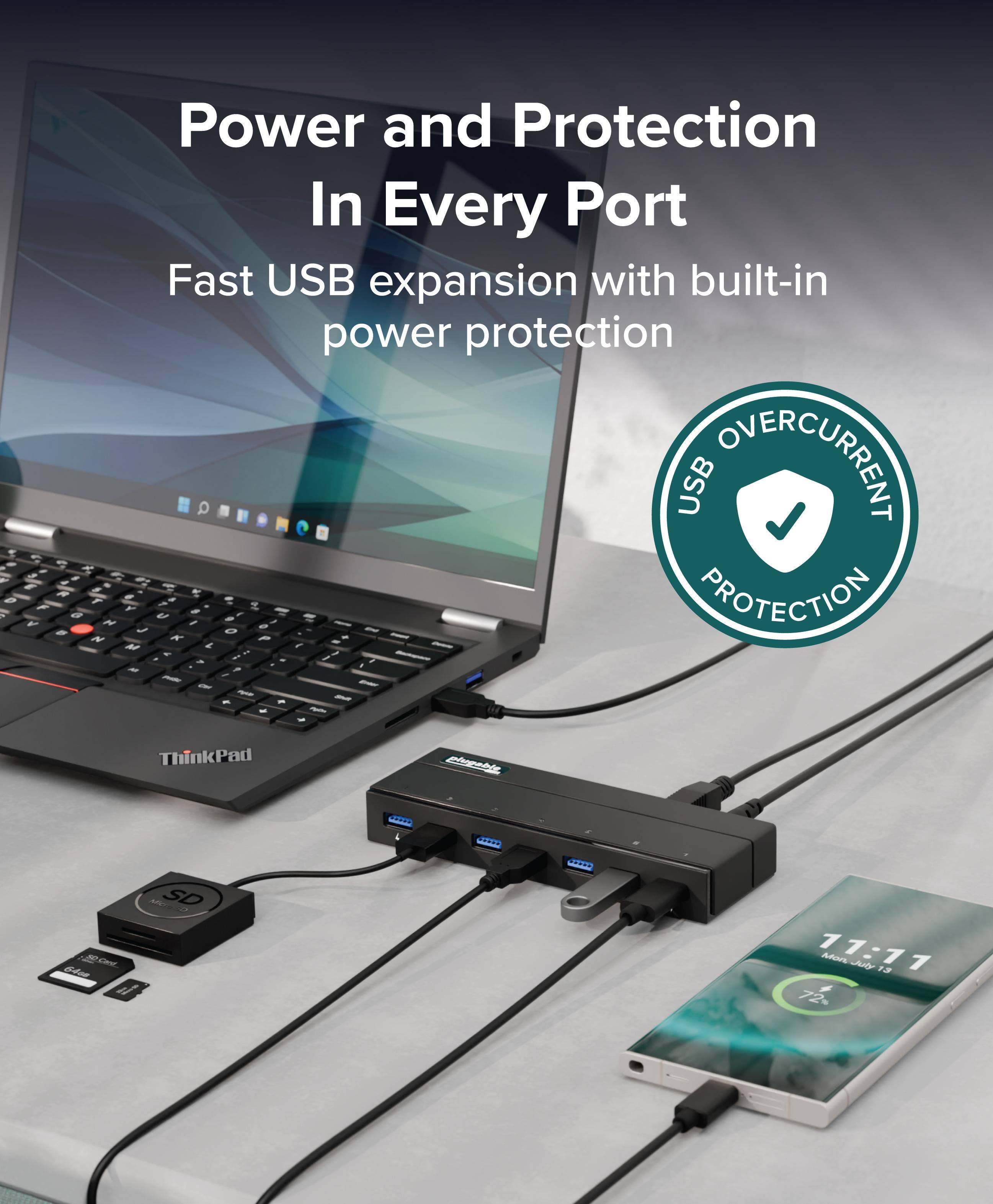 Power and Protection In Every Port  
Fast USB expansion with built-in power protection  
USB OVERCURRENT PROTECTION  

ThinkPad  
SD  
11:11  
Mon, July 13  
72%