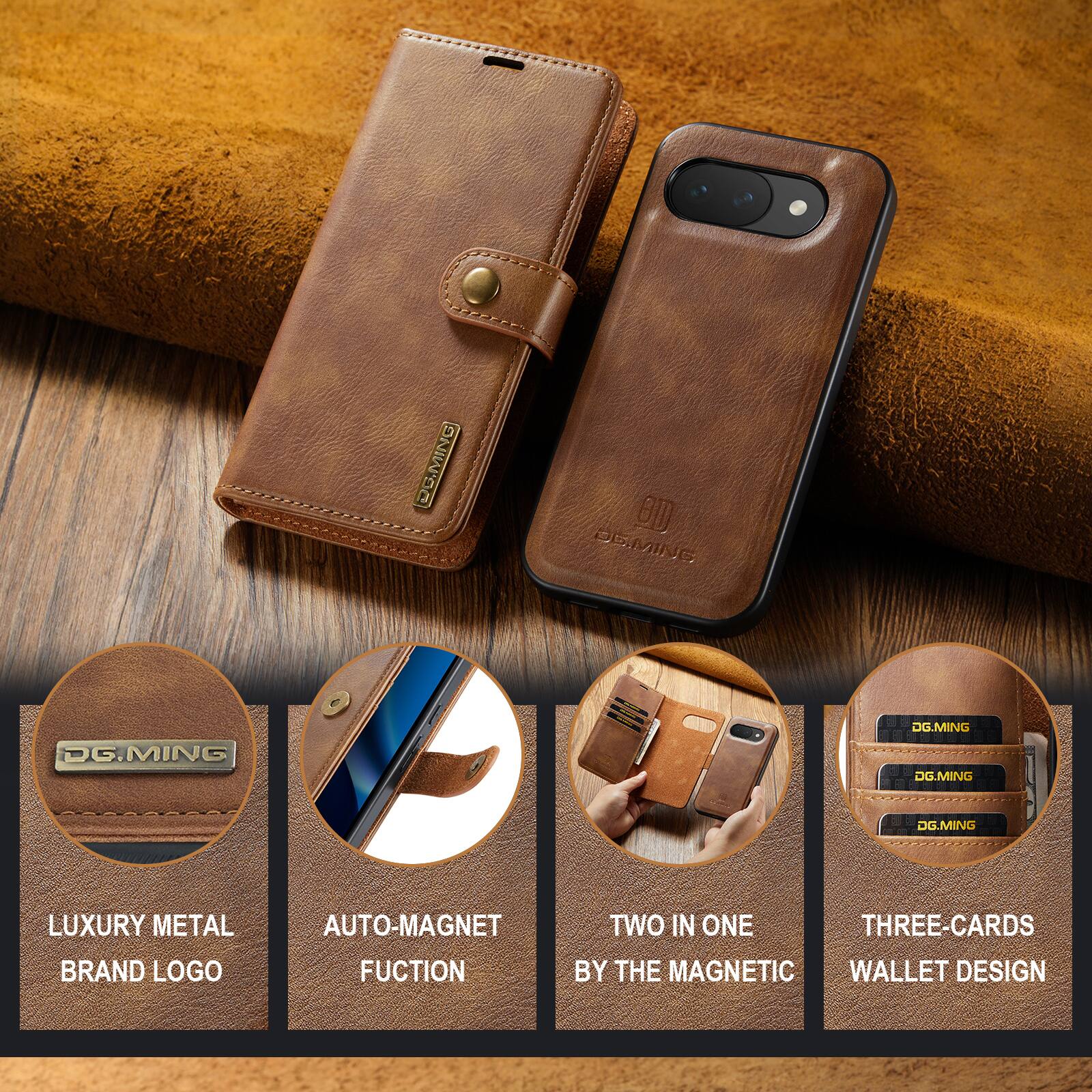 ONINSO 8D PEMING DG.MING DG.MING DG.MING LUXURY METAL BRAND LOGO AUTO-MAGNET FUNCTION TWO IN ONE THREE-CARDS BY THE MAGNETIC WALLET DESIGN