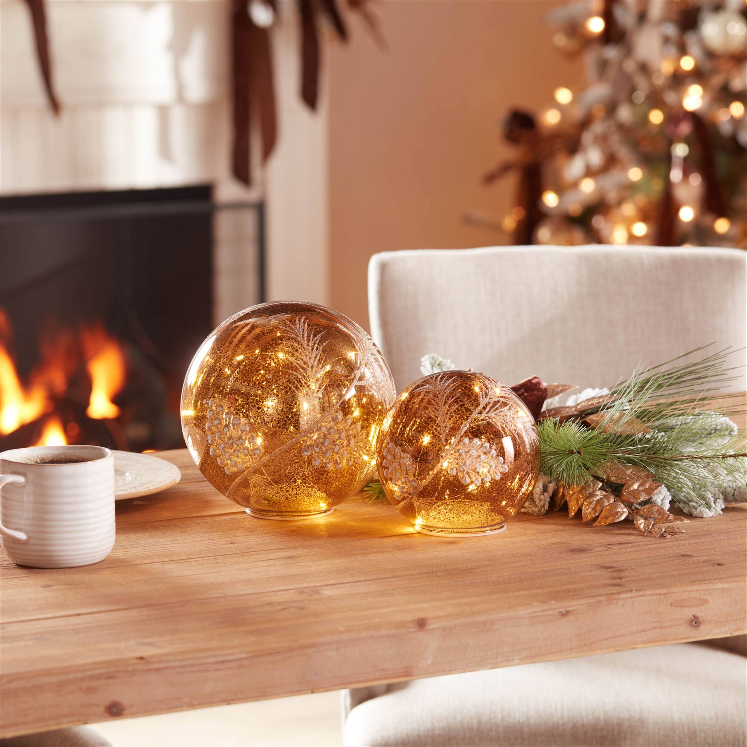 Angle. BreeBe - LED Pinecone Globe (Set of 2) - Brown, Gray.