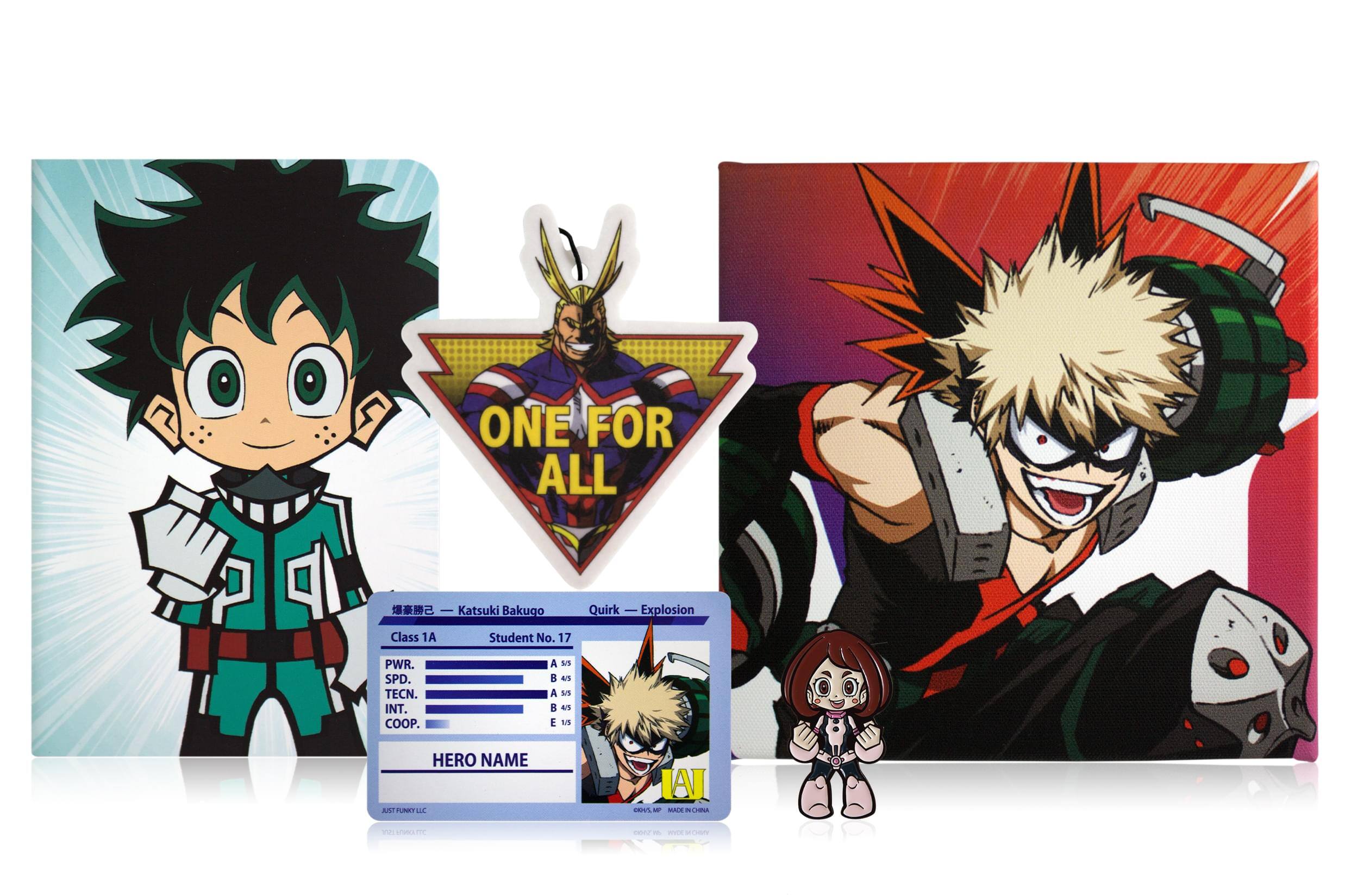 ONE FOR ALL - Katsuki Bakugo  
Quirk: Explosion  
Class 1A  
Student No. 17  

PWR. SPD. TECN. INT. COOP.  
A S5 43 A &s 42 E 15  

HERO NAME: AJ  
AOVS - NNCE Ua -
