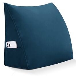 wowmax - Navy Blue Velvet Reading Pillow - Removable Ergonomic Support for Bed, Floor & Lounge - Dark Blue