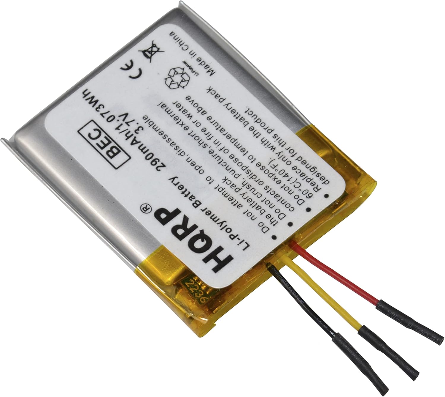 China in Li-Polymer Made pack 073Wh external water above battery 3.7V OL fire temperature product the 290mAh/1, disassemble short in of to puncture or dispose expose 60C(140F) designed Battery pack crush not 09 R attempt battery not contacts Do not the Do Li-Polymer Do HQRP 2236