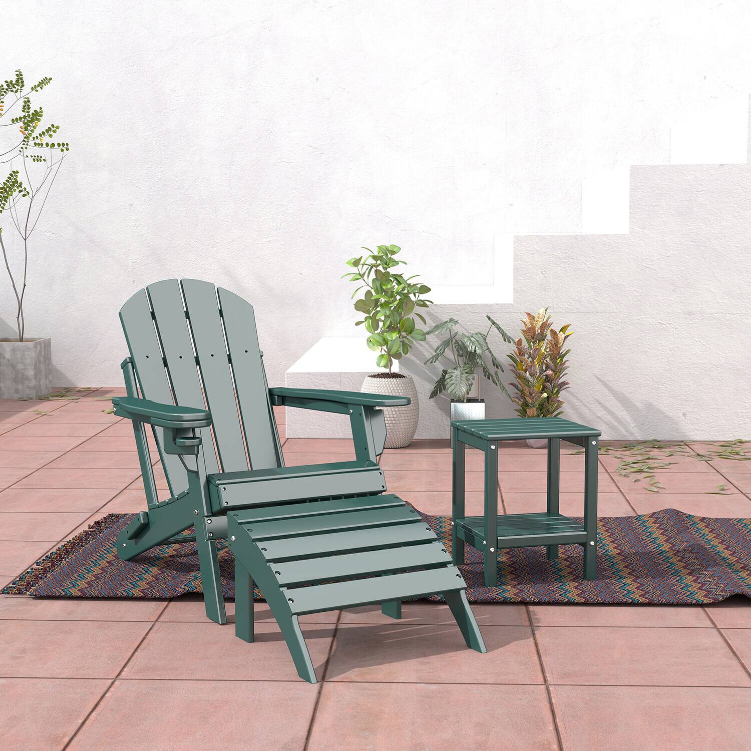Alt View 2. FODINGHILL - HDPE Adirondack Ottoman, All weather Footrest for Patio & Garden - Forest.