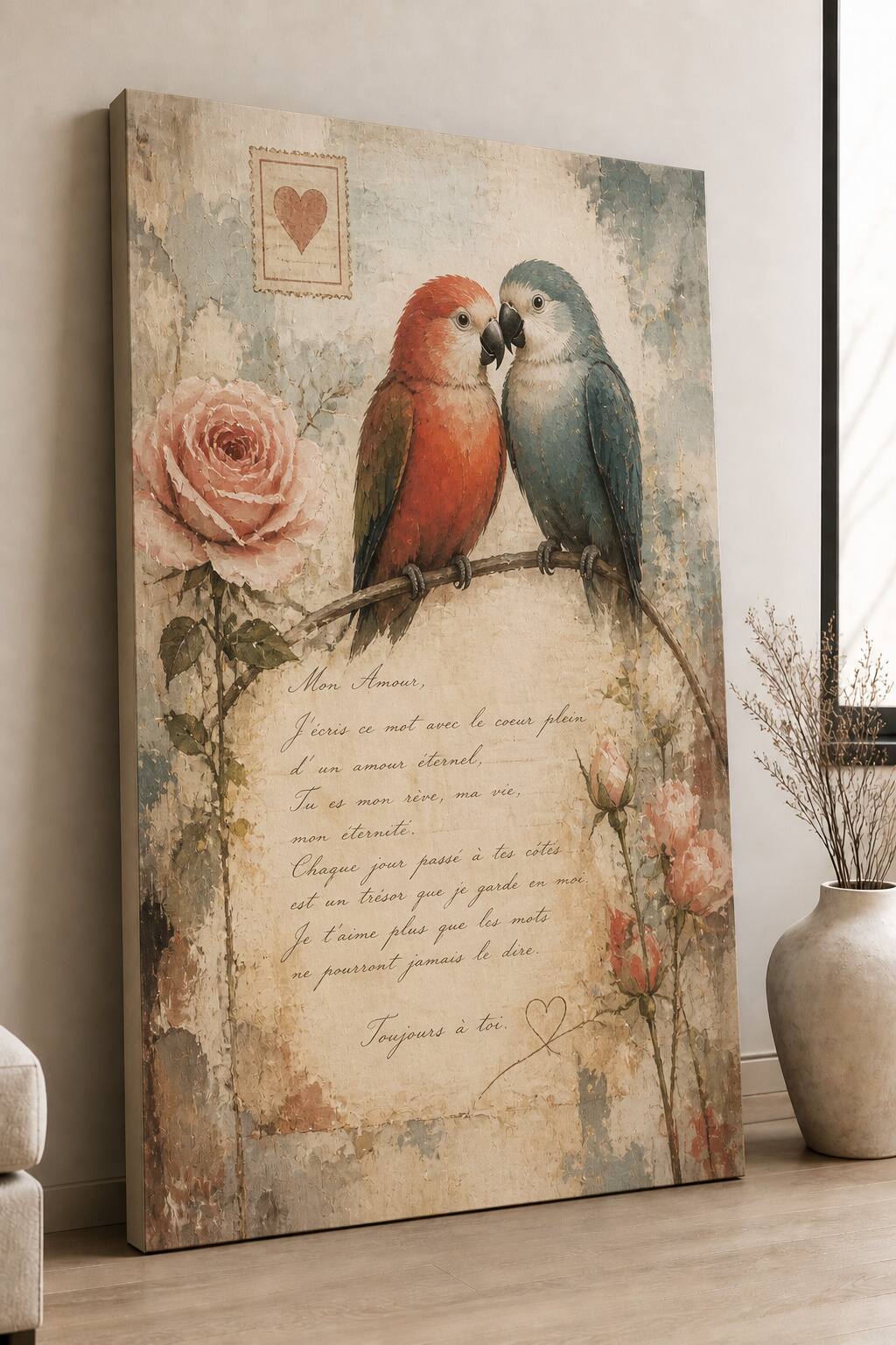 Mon Amour,  
J'écris ce mot avec le cœur plein  
d'un amour éternel,  
Je t'es mon rêve,  
mon éternité.  
Chaque jour passé à tes côtés  
est un trésor que je garde en moi.  
Je t'aime plus que les mots  
ne pourront jamais le dire.  
Toujours
