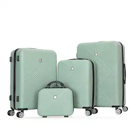 BreeBe - 4-Piece ABS Lightweight Suitcase Set with 14 Inch Makeup Box and Aircraft Wheels - Olive Green