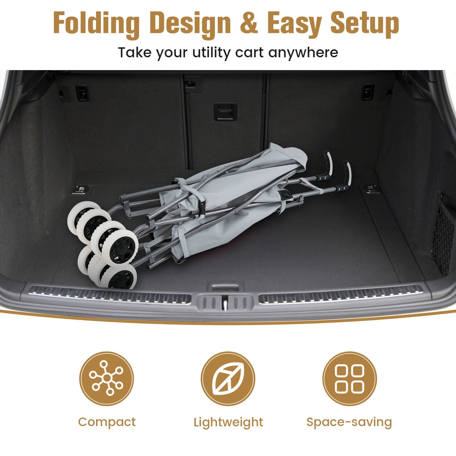Folding Design & Easy Setup  
Take your utility cart anywhere  

Compact  
Lightweight  
Space-saving
