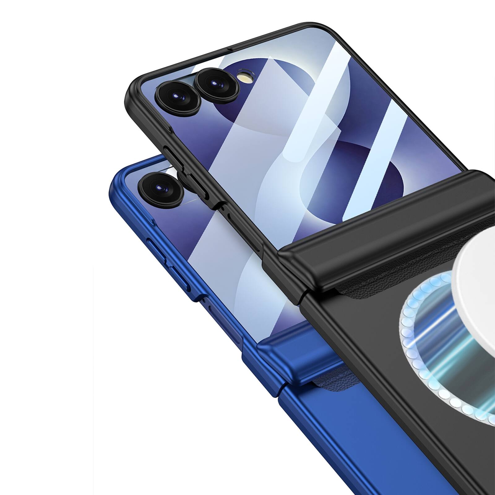 Alt View 5. Dteck - Shockproof Phone Case for Samsung Galaxy Z Flip8 with Hinge Guard, Magnetic Rigid Plastic Cover Built in Screen Glass - Darkblue.