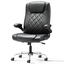 Loheer - Executive Office Chair PU Leather Desk Chair Flip-Up Arms - Black