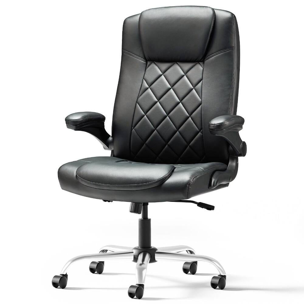Front. Loheer - Loheer Executive Office Chair PU Leather Desk Chair Flip-Up Arms - Black.
