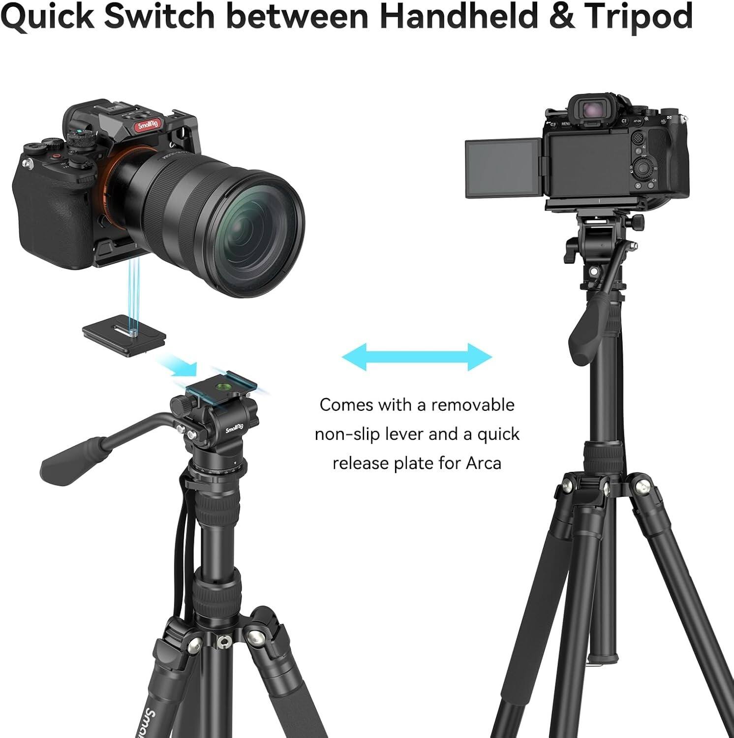 Quick Switch between Handheld & Tripod

Comes with a removable non-slip lever and a quick release plate for Arca