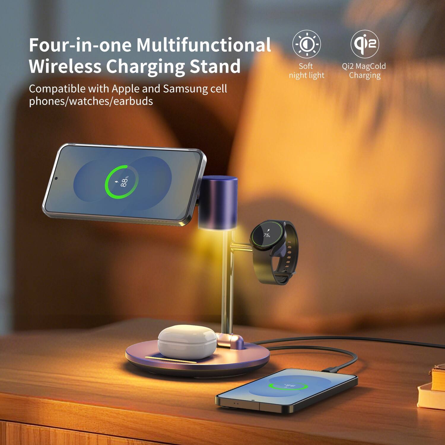 Four-in-one Multifunctional Wireless Charging Stand Soft night light Compatible with Apple and Samsung cell phones/watches/earbuds

Qi2 MagCold Charging

88%

75g