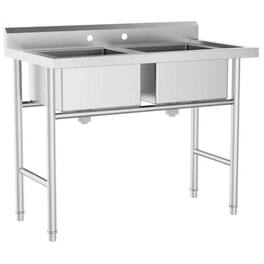 Winado - Commercial Stainless Steel Utility & Prep Sink with Backsplash & 2 Compartment & Adjustable Legs for Kitchen, Restaurant - Silver