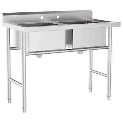 Front. Winado - Commercial Stainless Steel Utility & Prep Sink with Backsplash & 2 Compartment & Adjustable Legs for Kitchen, Restaurant - Silver.