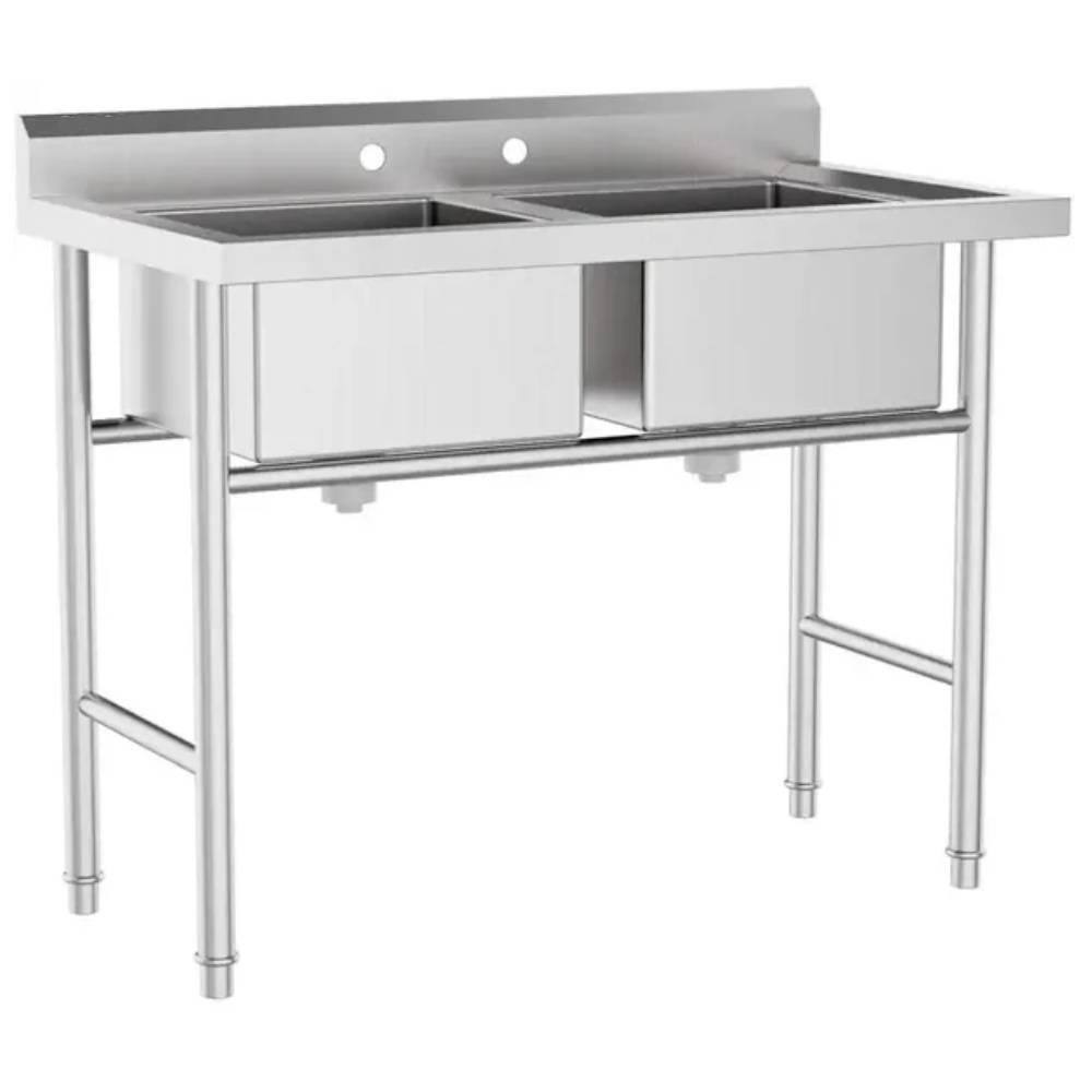 Front. Winado - Commercial Stainless Steel Utility & Prep Sink with Backsplash & 2 Compartment & Adjustable Legs for Kitchen, Restaurant - Silver.