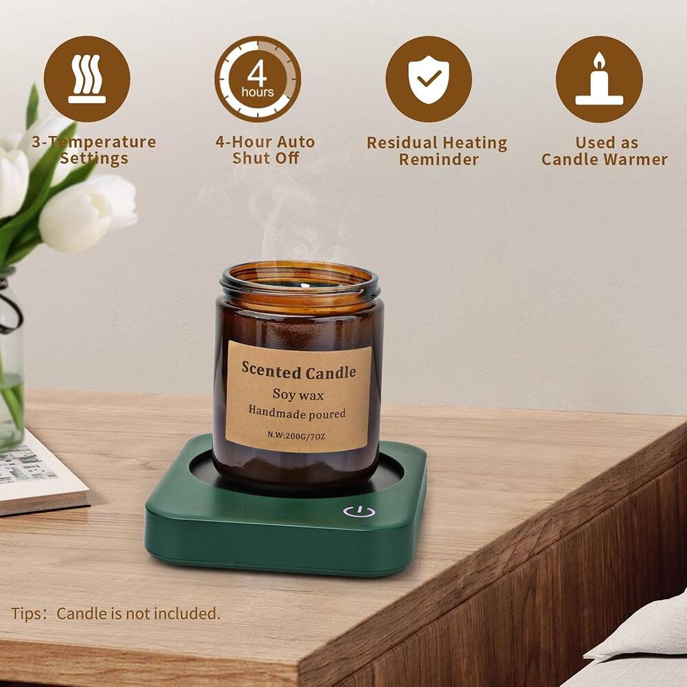 - 3-Temperature Settings
- 4-Hour Auto Shut Off
- Residual Heating Reminder
- Used as Candle Warmer

Scented Candle  
Soy wax  
Handmade poured  
N.W: 200G/70Z

Tips: Candle is not included.