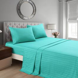 MarCielo - 4-Pieces Soft Striped Bed Sheets with 18 inches Deep Pocket - Aqua