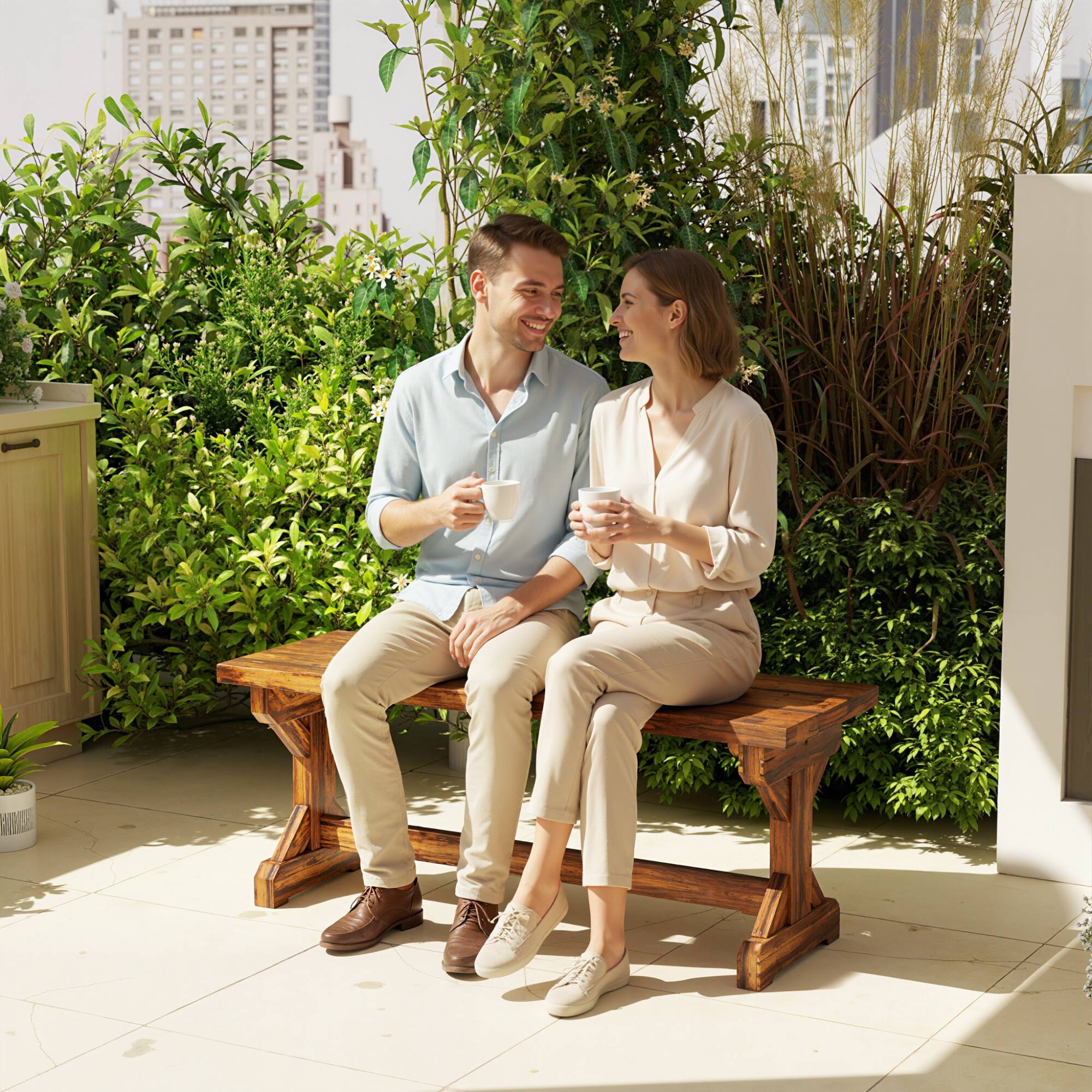 Alt View 7. Outsunny - Outdoor Wooden Bench, 2-Person Rustic Patio Garden Bench Seat, Backless Outdoor Loveseat with Farmhouse X-Shaped Base - Carbonized.