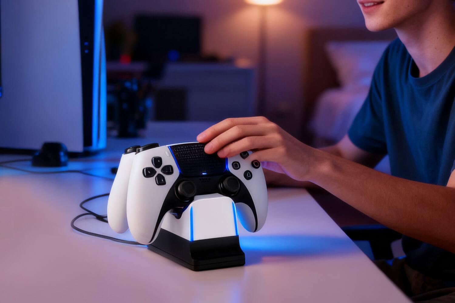 Alt View 2. NEXT - Dual Controller Charging Station for Playstation 5 - White.