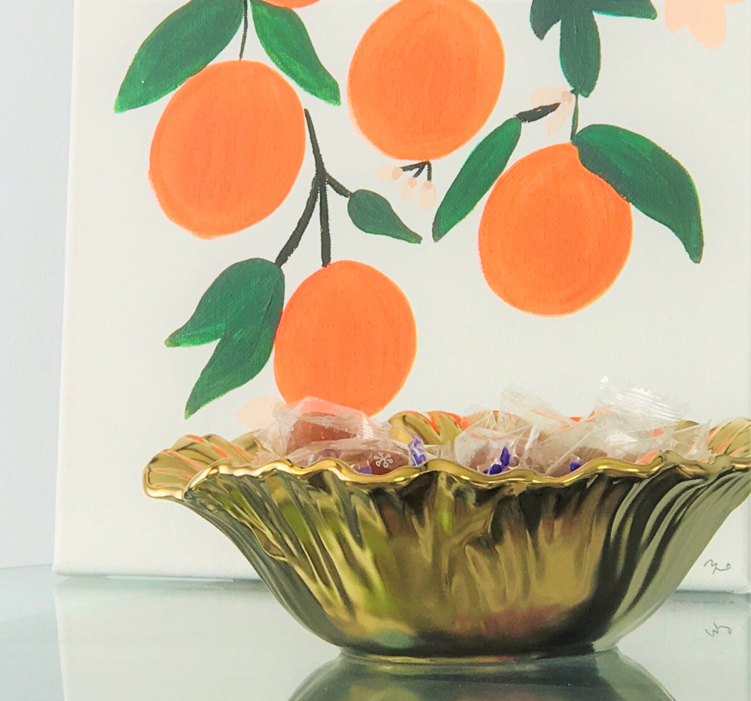 Left. Jiallo - Botanic Collection Titanium Porcelain Sunflower bowl 9" - Gold.