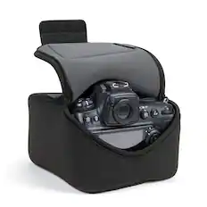 Front. USA Gear - USA Gear Camera Sleeve (Large) for Mid-Size SLRs - Pocket & Belt Loop (Black).