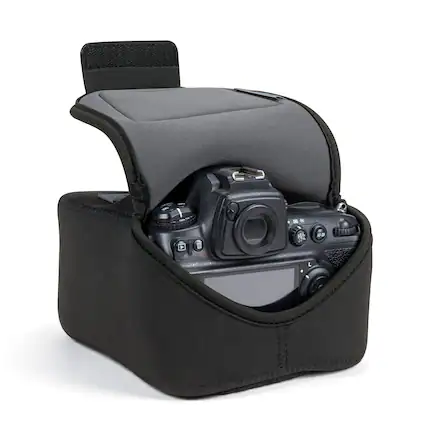 Front. USA Gear - USA Gear Camera Sleeve (Large) for Mid-Size SLRs - Pocket & Belt Loop (Black) - Black.