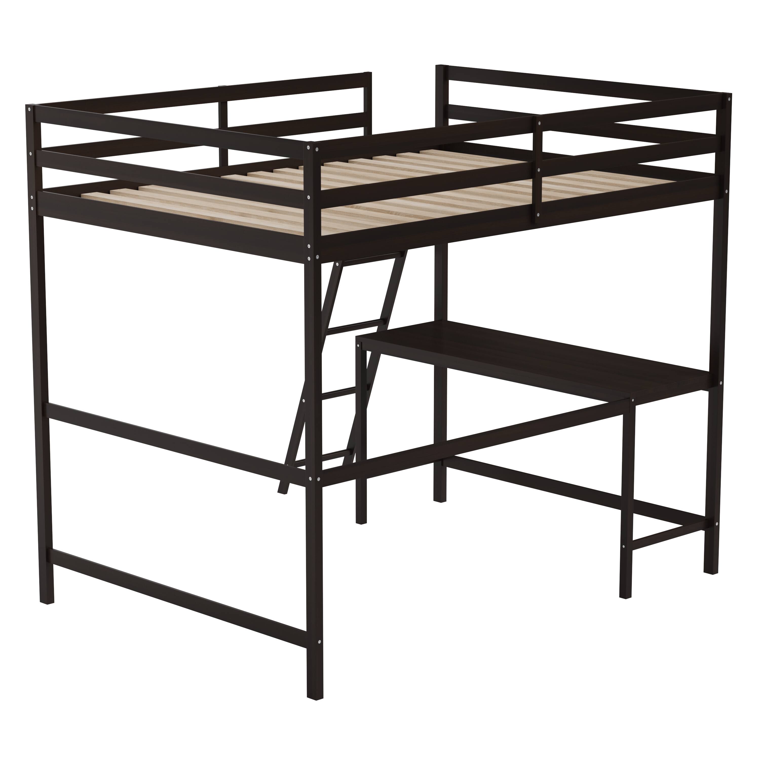 Alt View 7. Emma + Oliver - Wooden Loft Bed Frame with Integrated Desk and Ladder - Espresso.