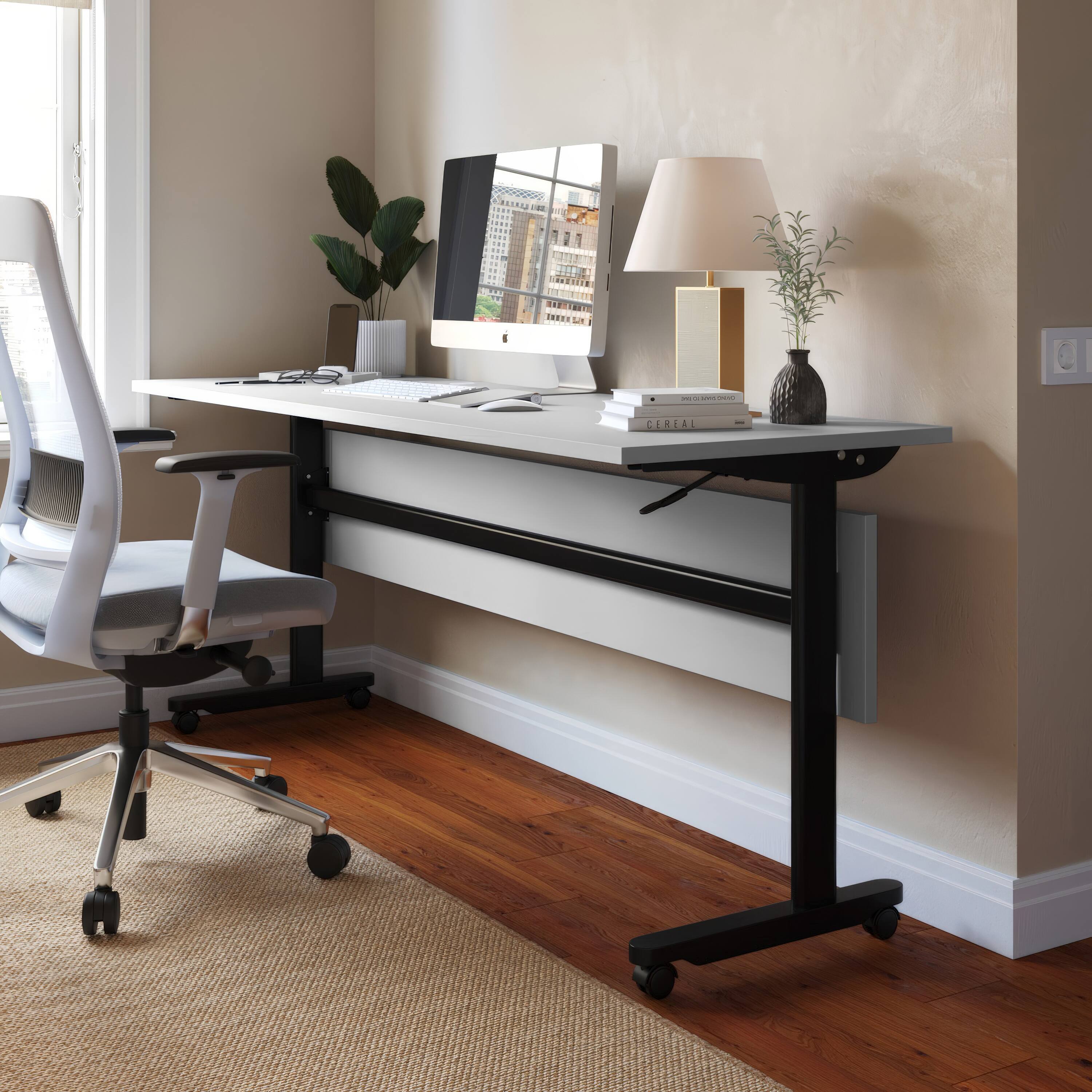 Alt View 1. Emma + Oliver - Hahn Heavy-Duty Flip Top Training Table with Nesting Design, Privacy Panel, T-Legs, Tabletop, Metal Frame - Gray Top/Black Frame.