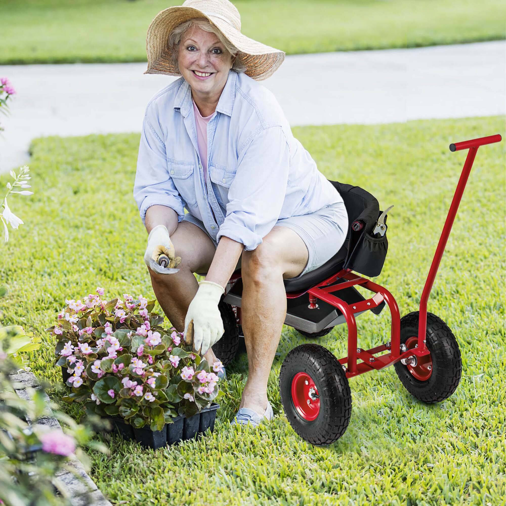 Alt View 1. Costway - Costway Rolling Garden Cart Outdoor Gardening Workseat withAdjustable Height &Tool Storage - Red.
