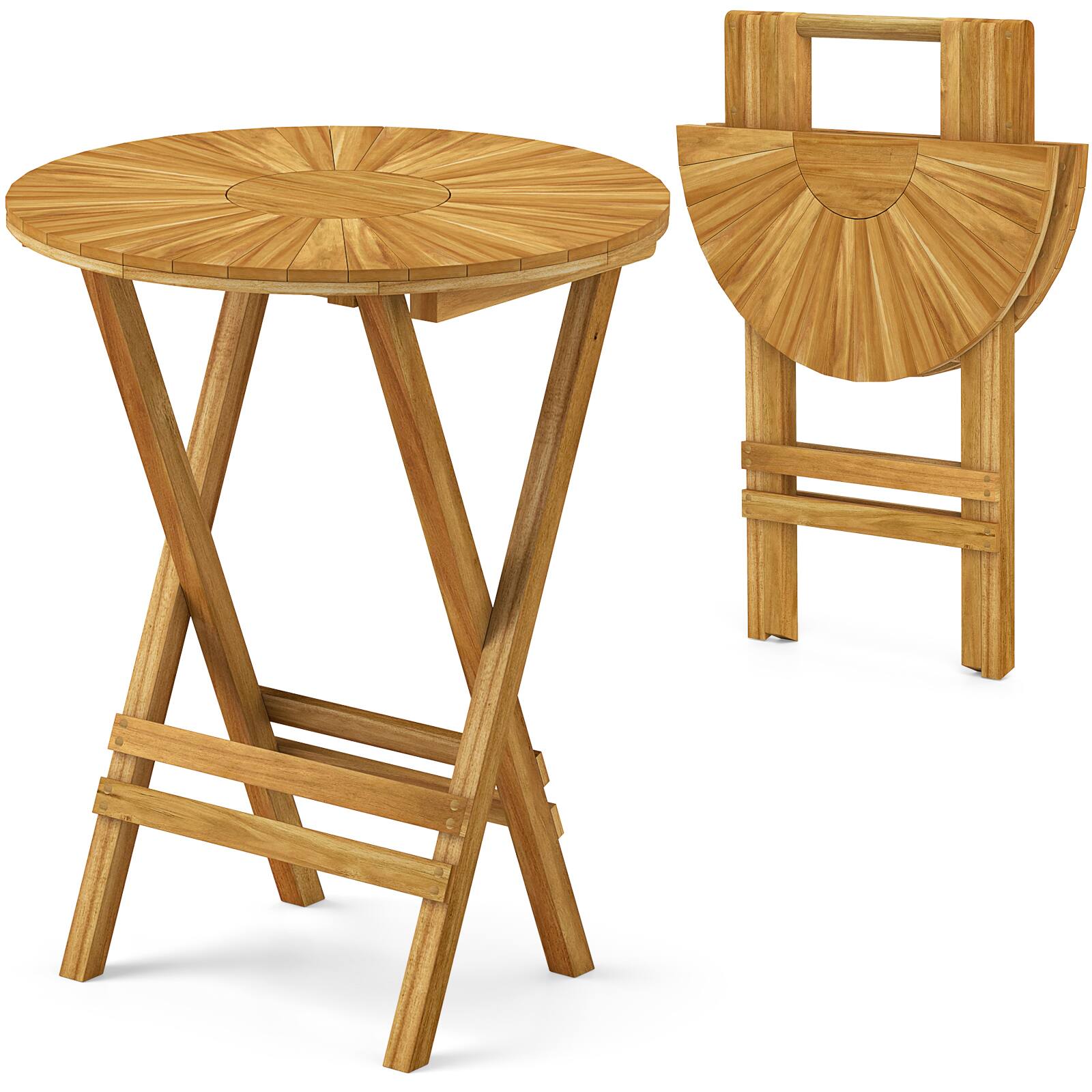 Alt View 9. Gymax - Gymax Patio Folding Side Table 23.5'' Teak Wood Round End Table Fully Assembled Natural - Natural.