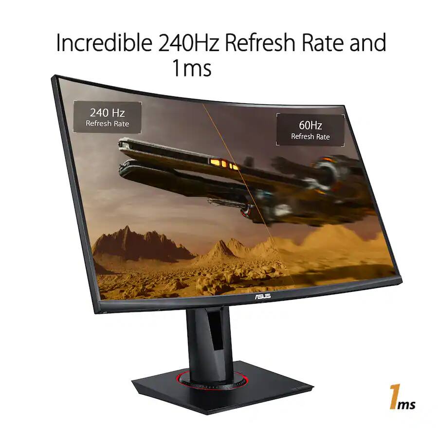 Incredible 240Hz Refresh Rate and 1ms

240 Hz Refresh Rate

60Hz Refresh Rate

1ms